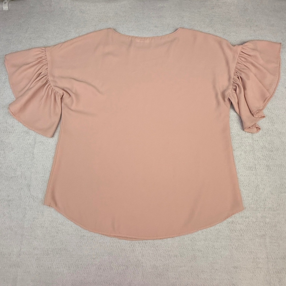 Amanda Uprichard Blouse Womens Small Pink Ruffle Sleeve Scoop Neck Solid - Picture 10 of 10